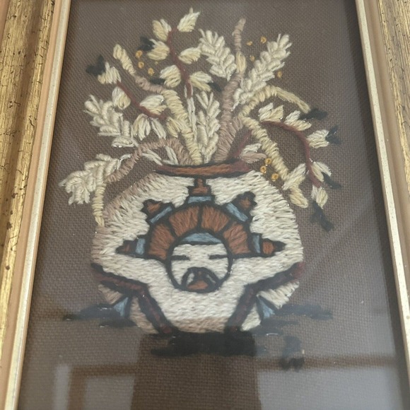 Vtg Crewel Embroidery Native American Southwest Framed Complete Set Of 4 - Picture 3 of 7